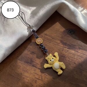 Yellow Bear Phone Charm with Beads